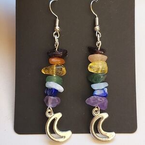 Handmade Stone Chakra Moon Dangle Earrings